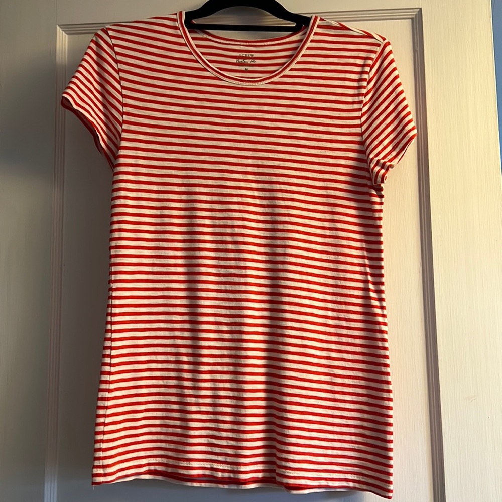 J Crew Painter Tee in Red and Cream Stripe Pattern
